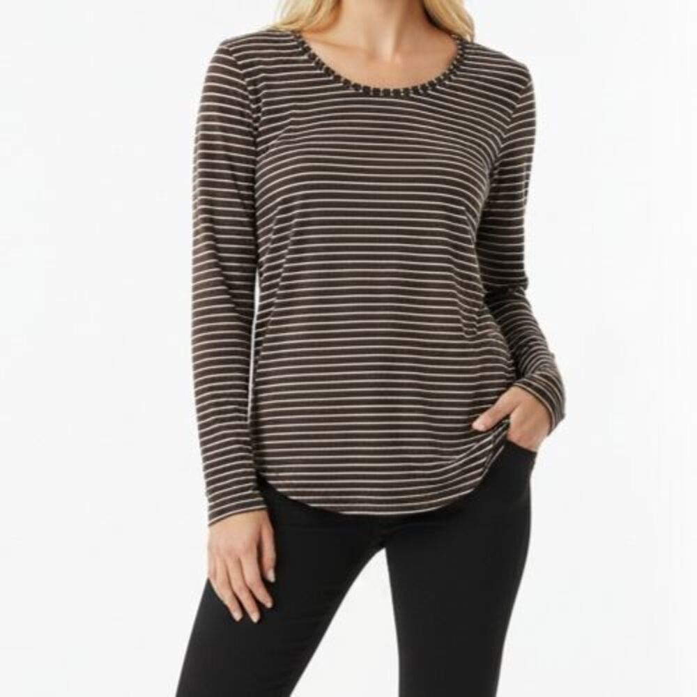 Lululemon Yogini 5 Year Long Sleeve Tee Women Size 6 Brown Striped Thumbholes